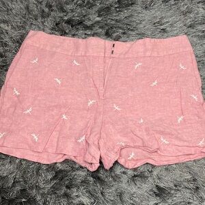 LOFT linen shorts light pink dragonfly print